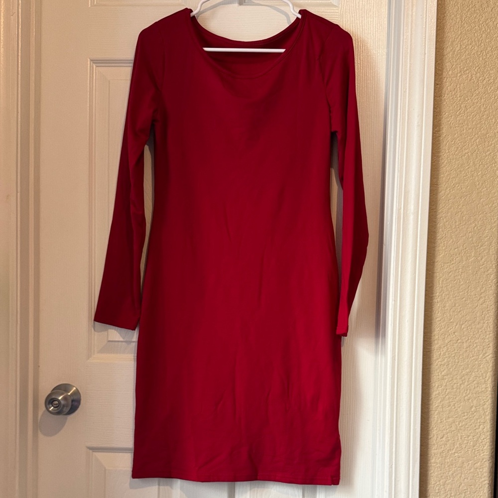 Elegant Red Long Sleeve Dress